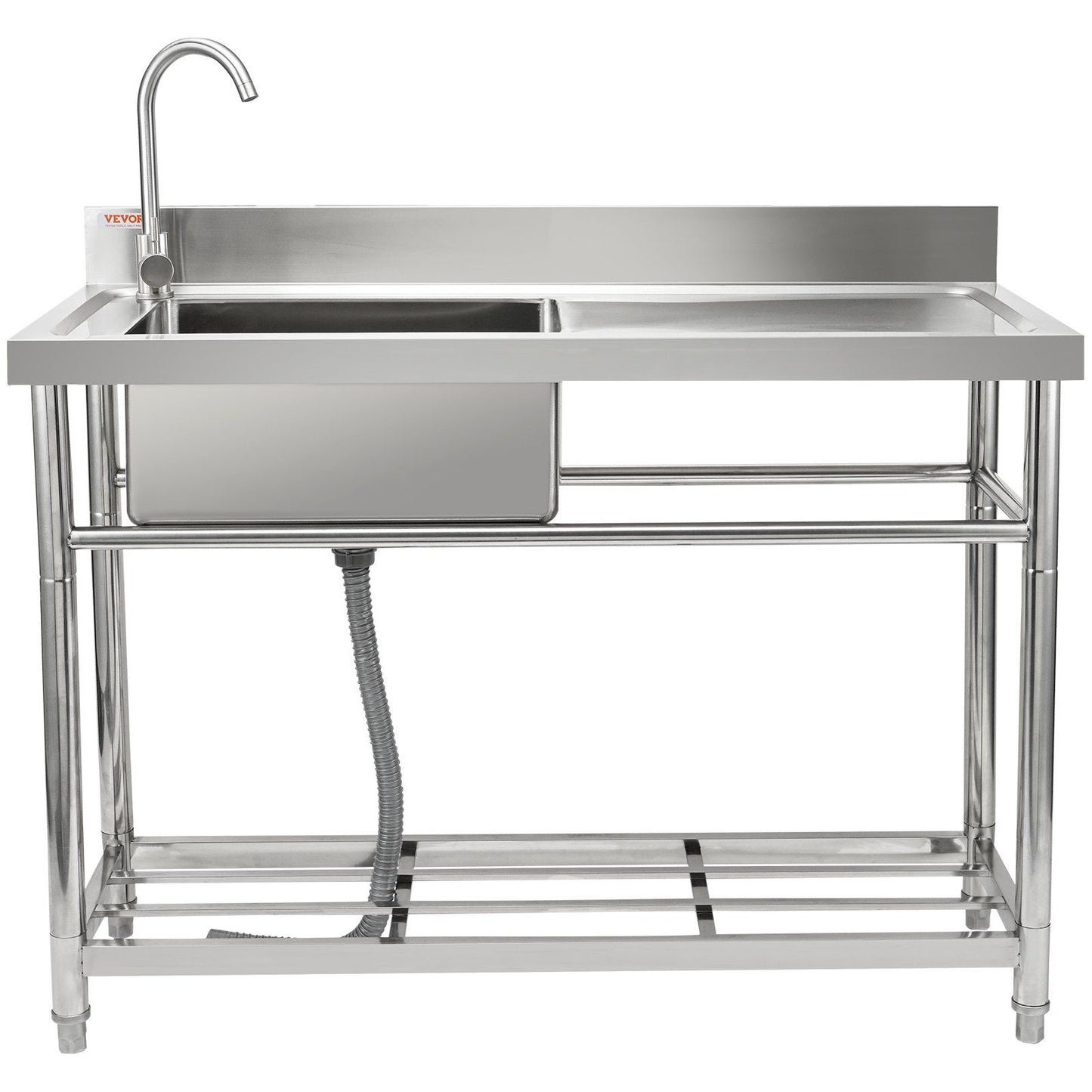 VEVOR Stainless Steel Free Standing Utility Small w/Workbench Faucet & Legs, 39.4 x 19.1 x 37.4 in