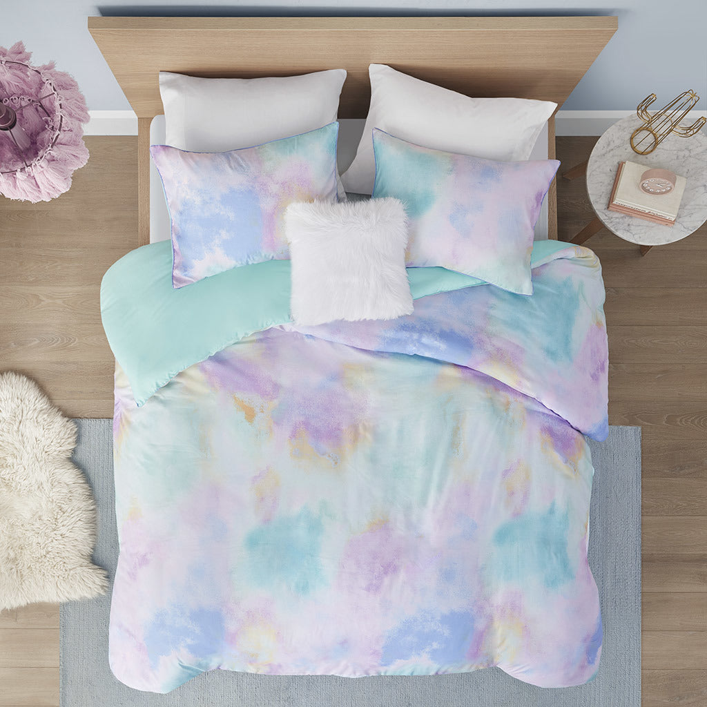 Cassie Watercolor Tie Dye Duvet Cover Set with Throw Pillow