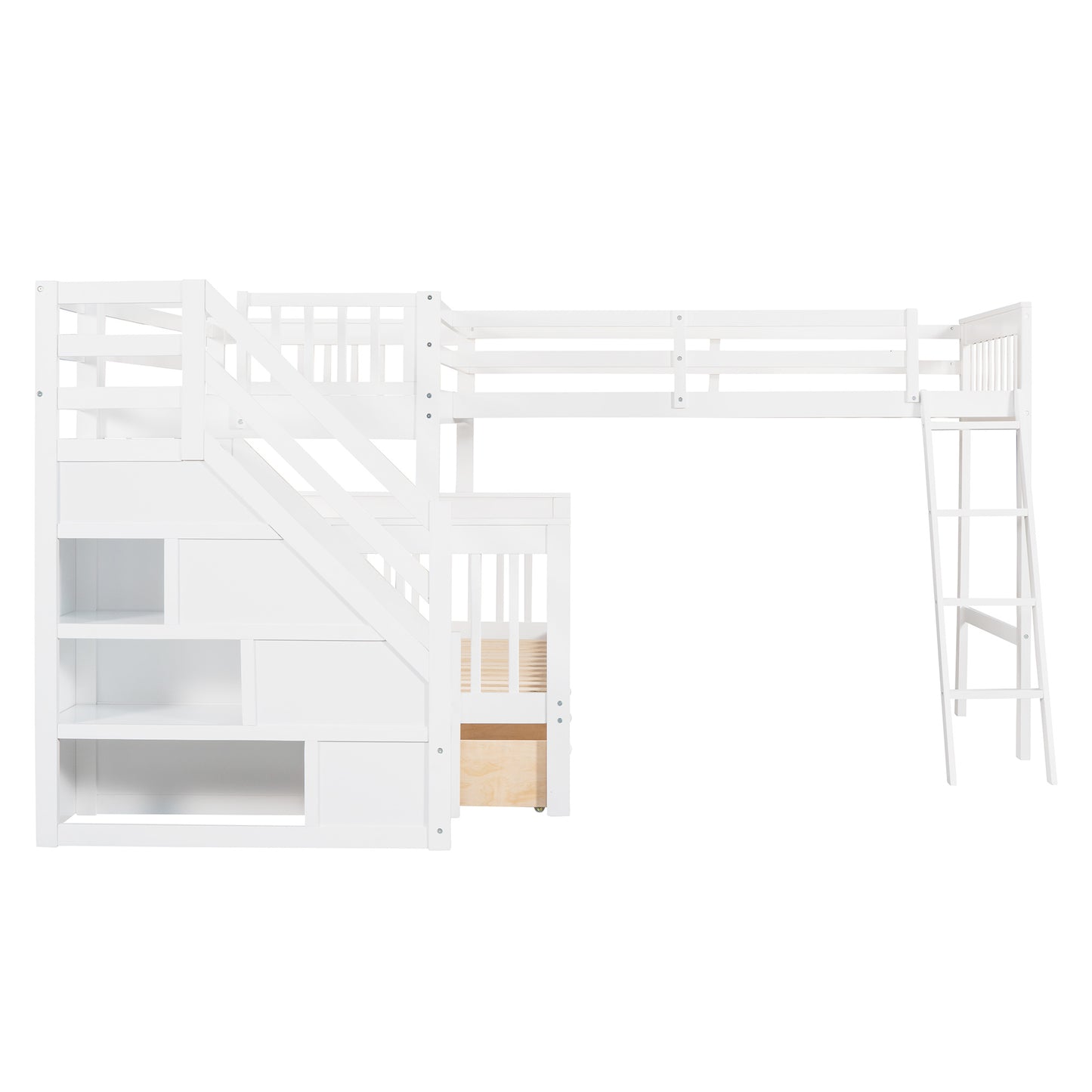 Twin over Full L-Shaped Bunk Bed With 3 Drawers, Ladder and Staircase