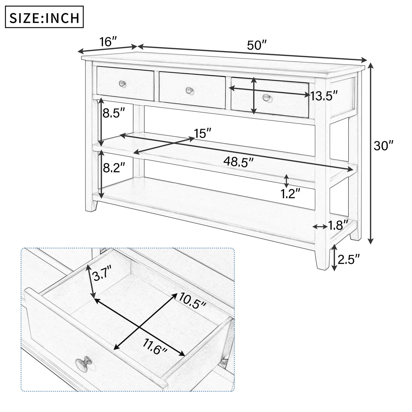 Zakiya Console Table with Two Open Shelves