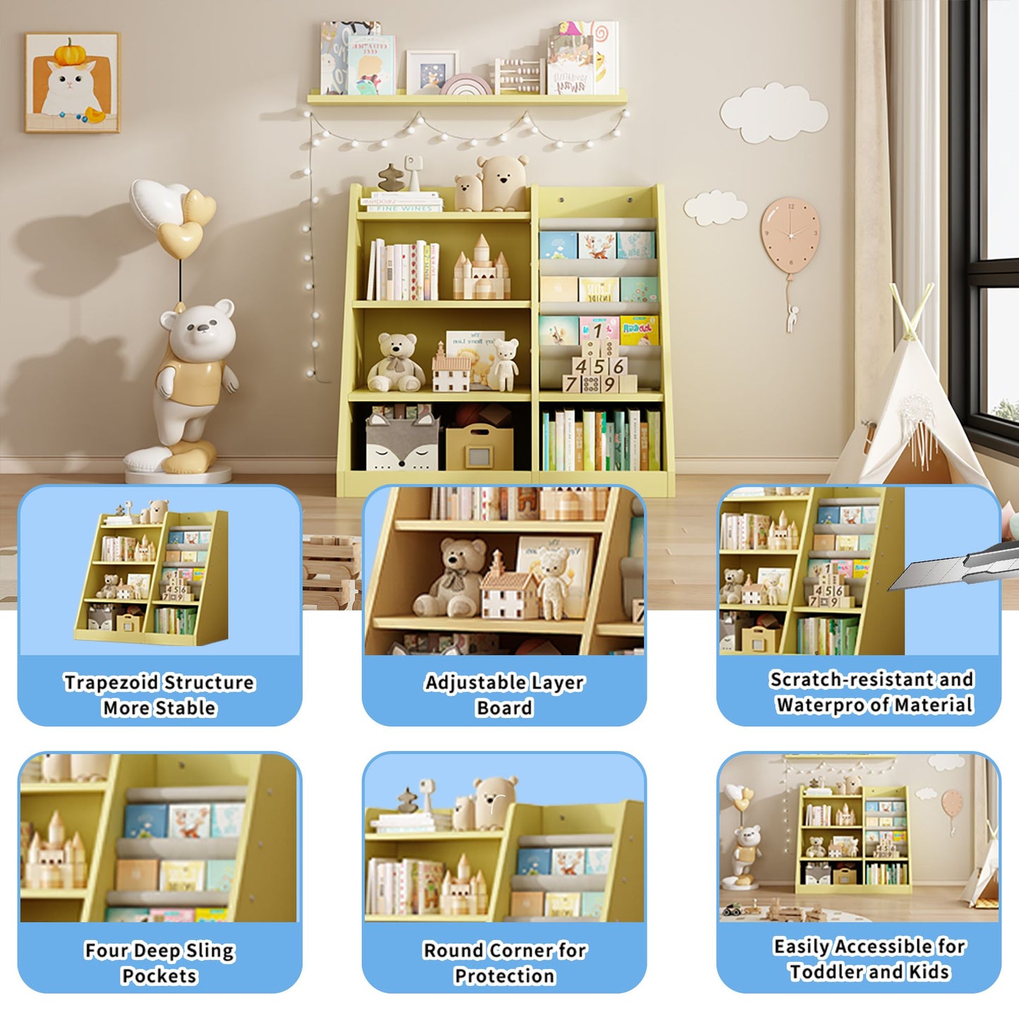 Childrens Bookcase with Adjustable Shelf