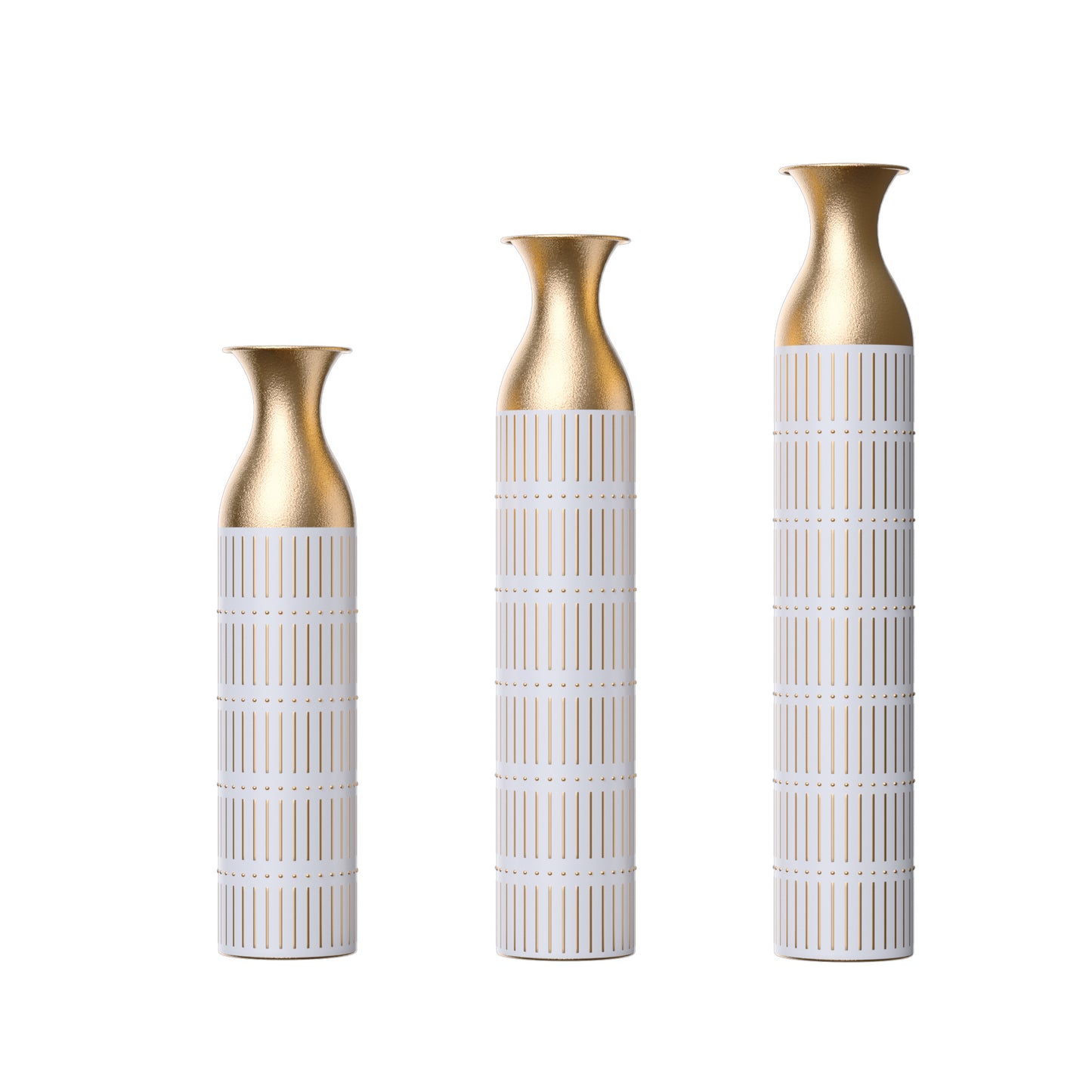 Set of 3 Glazed Metal Floor Vases