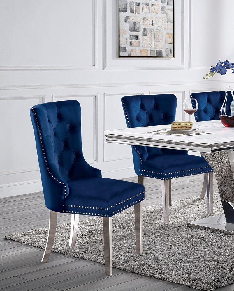 Talisa Button-Tufted Wingback Dining Chair Set of 2 in Blue