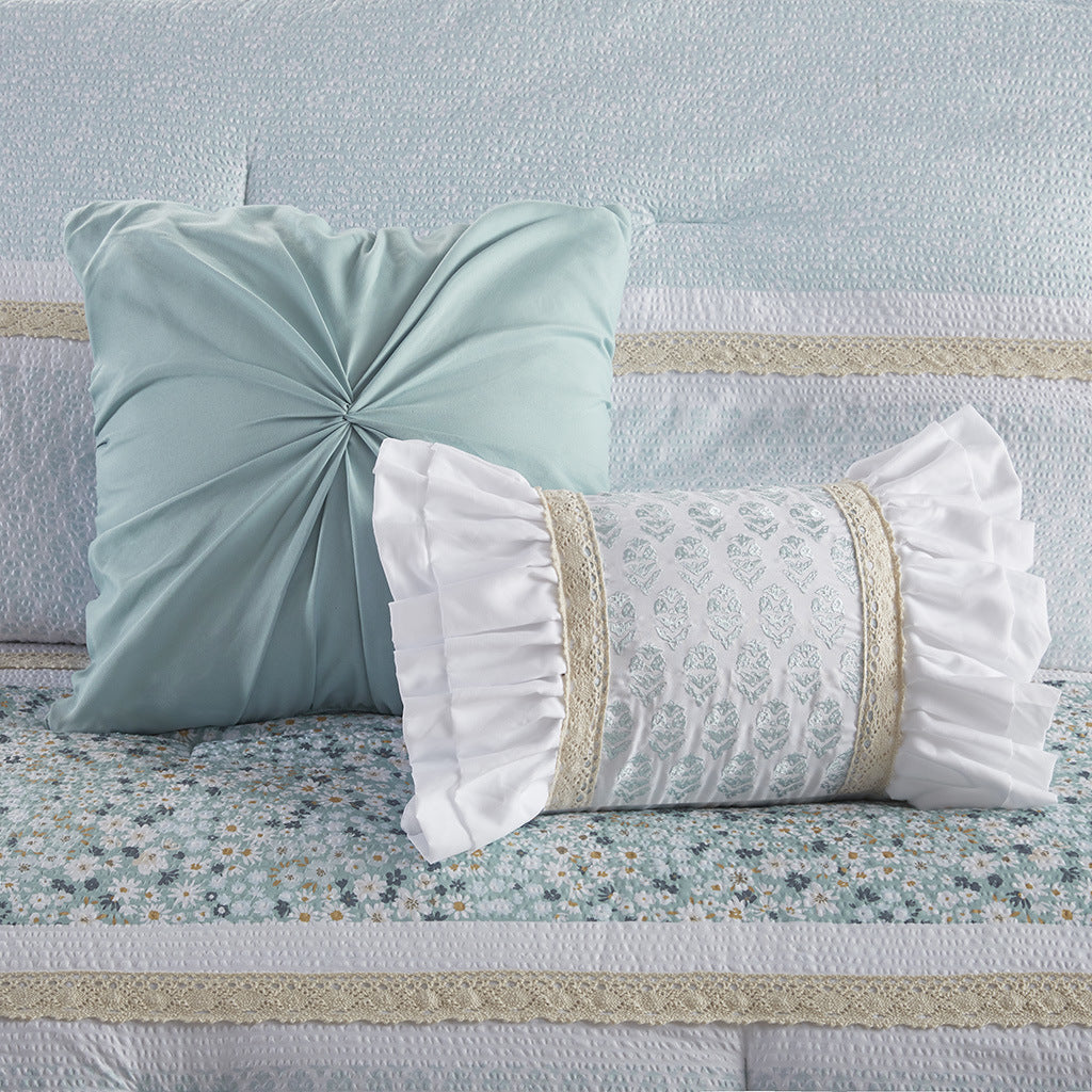 5 Piece Seersucker Comforter Set with Throw Pillows