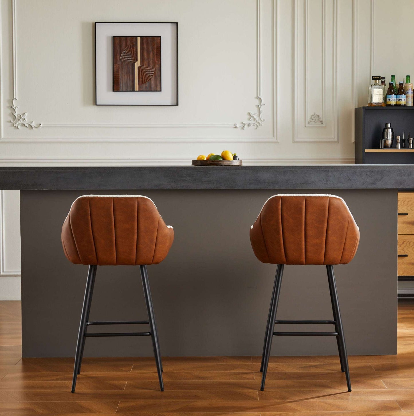 Goddard Leather Upholstered Bar Stool Set of 2