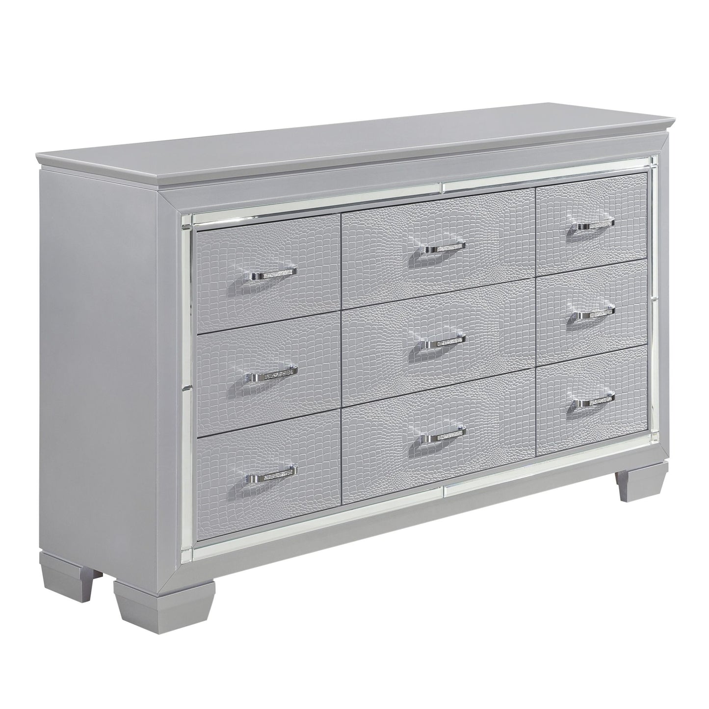 Allura Faux Alligator Embossed Nine Drawer Dresser