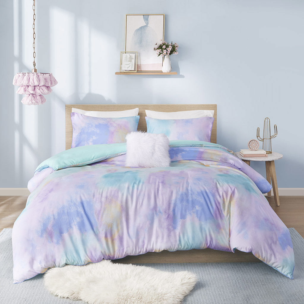 Cassie Watercolor Tie Dye Duvet Cover Set with Throw Pillow