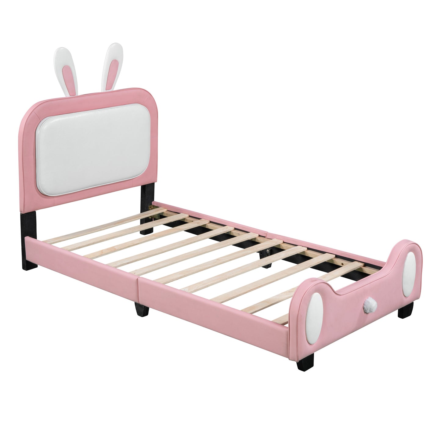 Twin size Upholstered Rabbit-Shape Princess Bed ,Twin Size Platform Bed with Headboard and Footboard