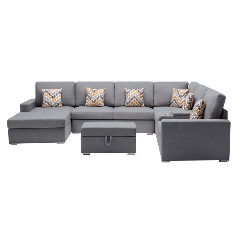 Nolan 124"in 8 Pc Reversible Chaise Sectional Sofa with Ottoman