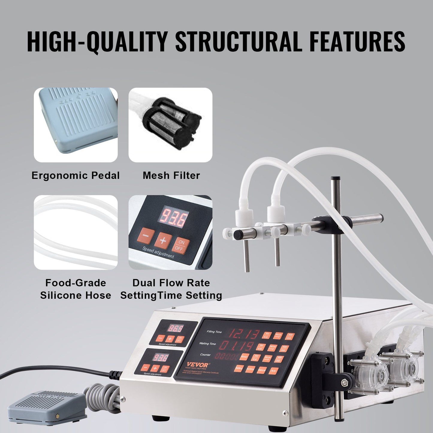 VEVOR Automatic Liquid Bottle Filling Machine, 5-650ml Filling Capacity with Peristaltic Pump and Digital Control  (Double Nozzle)