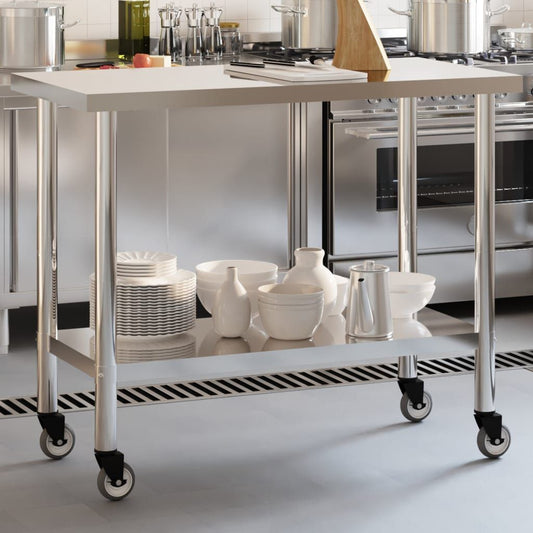 Kitchen Work Table with Wheels 43.3"x21.7"x33.5" Stainless Steel