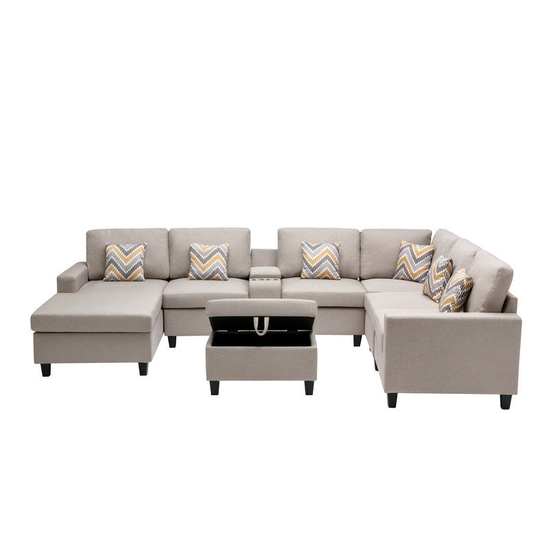 Nolan 135" 8Pc Reversible Chaise Sectional with Storage Ottoman