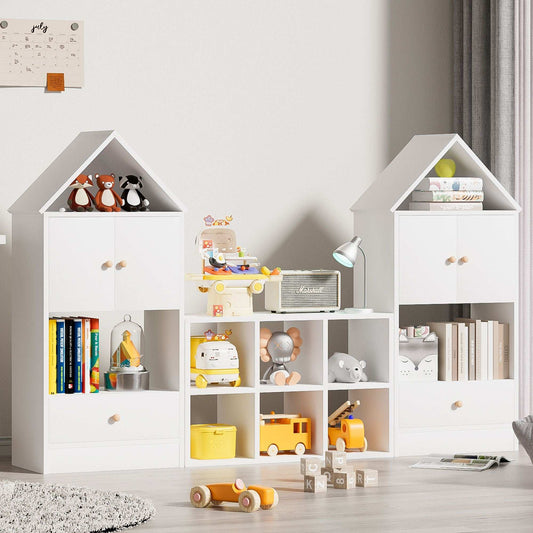 Children's House Shaped Bookcase with Multi-Functional Storage