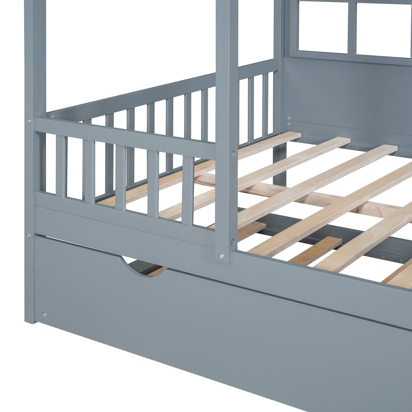 Full Size Wood House Bed With Twin Size Trundle