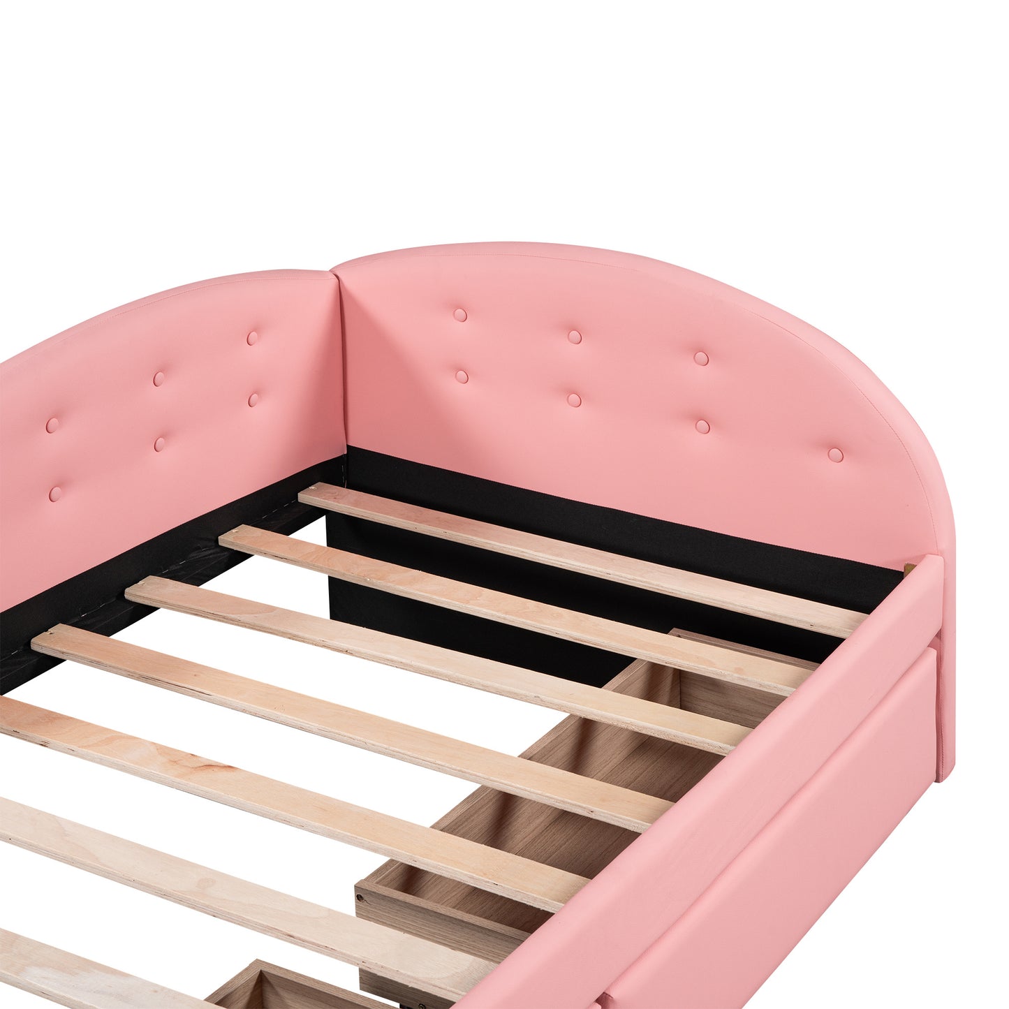 Twin Size PU Upholstered Tufted Daybed with Two Drawers and Cloud Shaped Guardrail, Pink