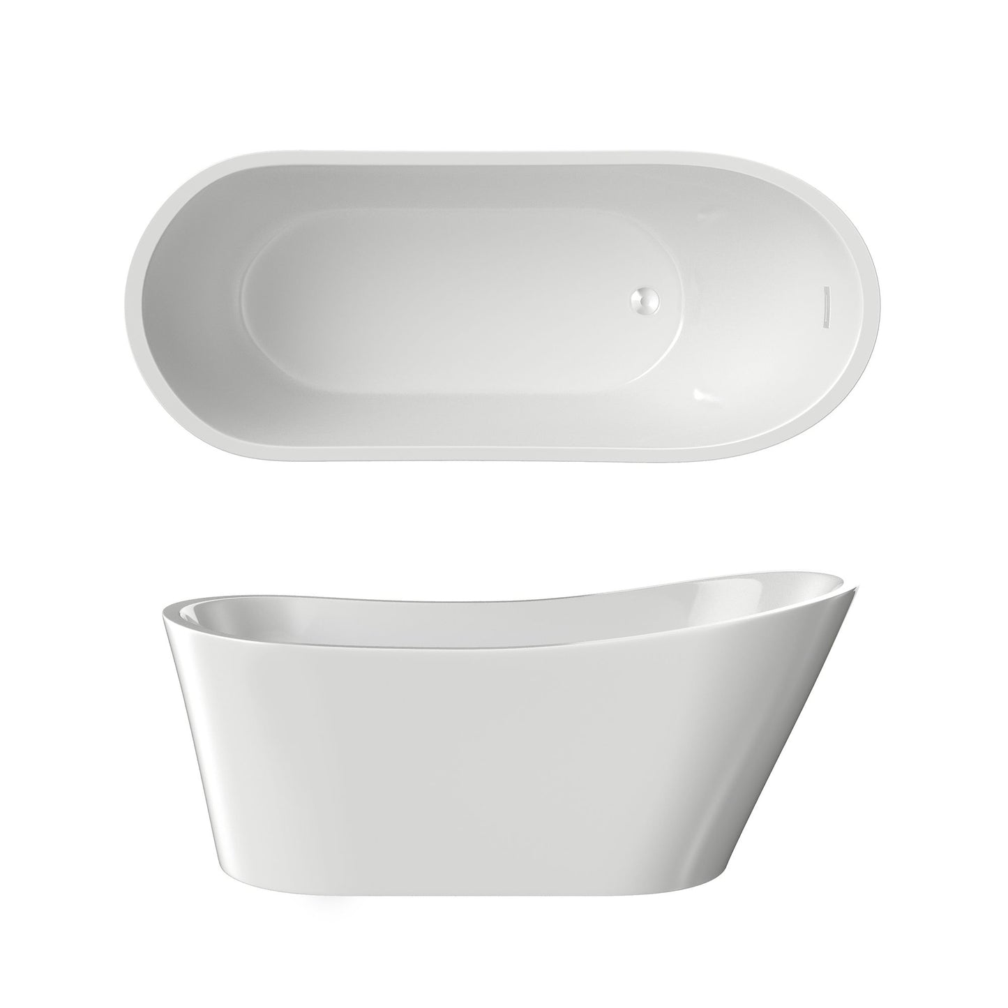 67" Freestanding Acrylic Oval Soaking Tubs with Chrome Overflow and Pop Up Drain