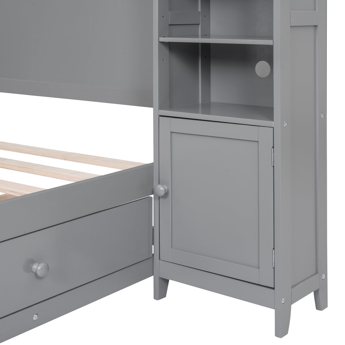 Full Size Wooden Bed With All-in-One Cabinet and Shelf