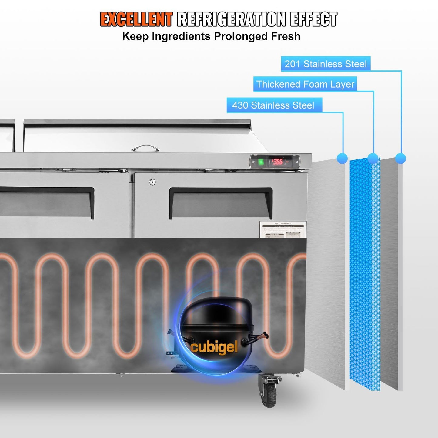 VEVOR Commercial 17.73 Cu. Ft Stainless Steel Refrigerated Food Prep Station