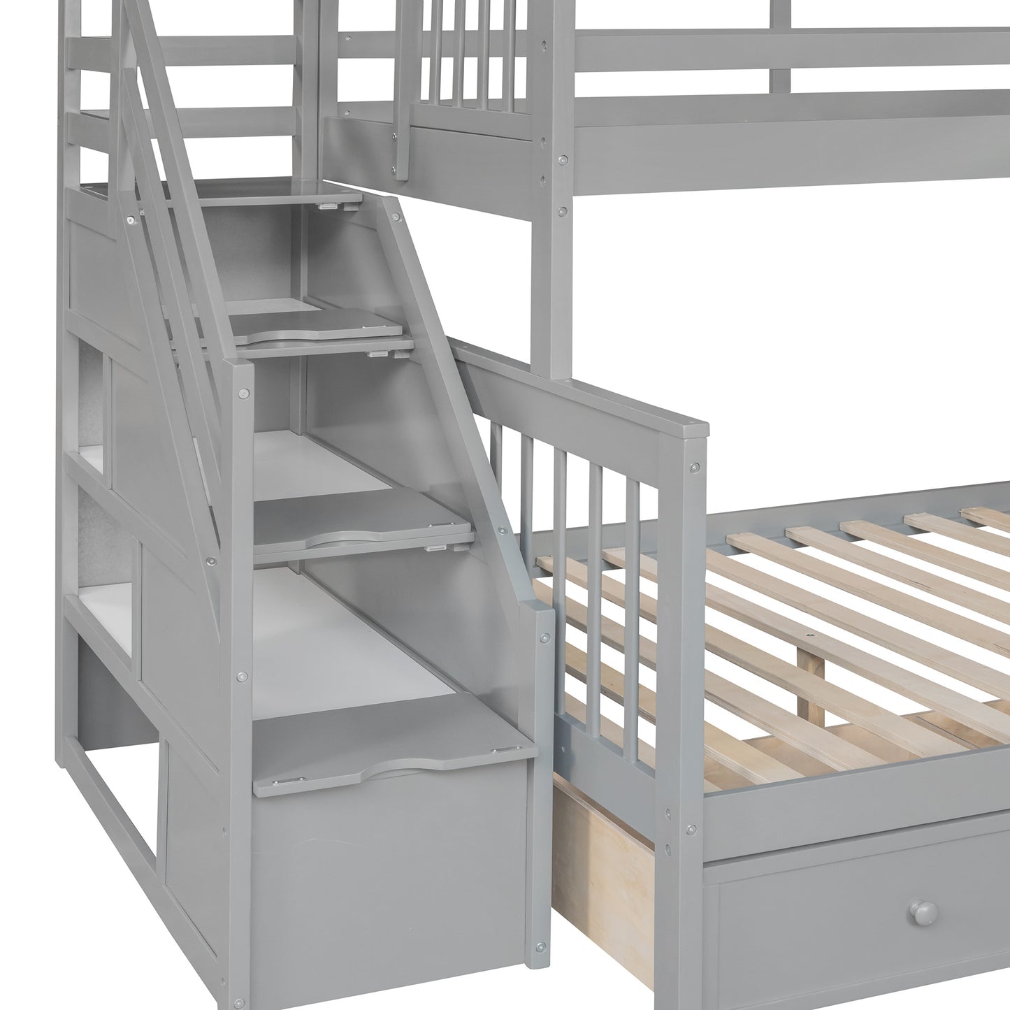 Twin over Full L-Shaped Bunk Bed With 3 Drawers, Ladder and Staircase