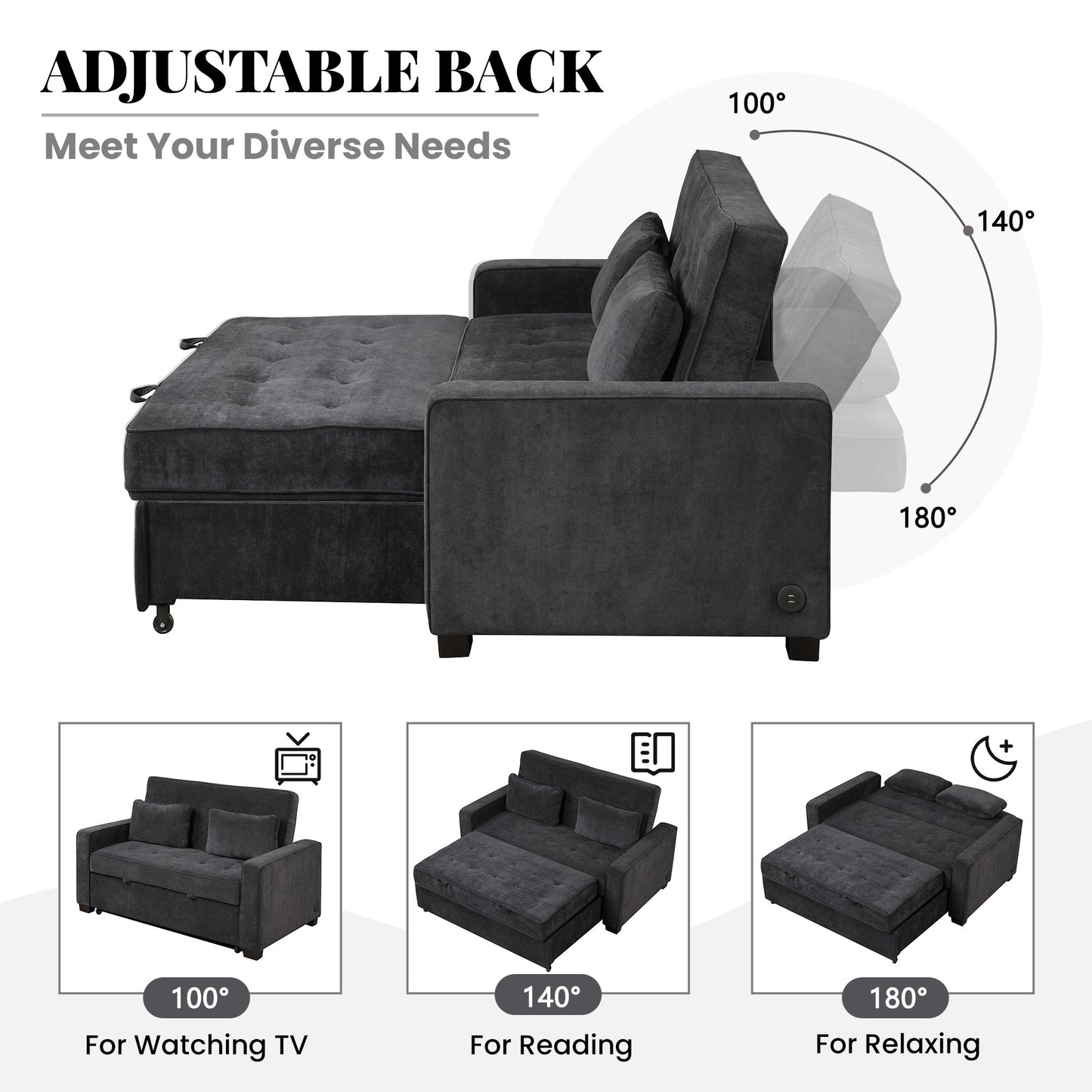 Evander Loveseat Sofa Sleeper in Black