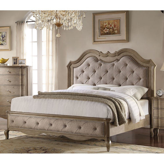 ACME Chelmsford Queen Bed in Beige Fabric & Antique Taupe 26050Q