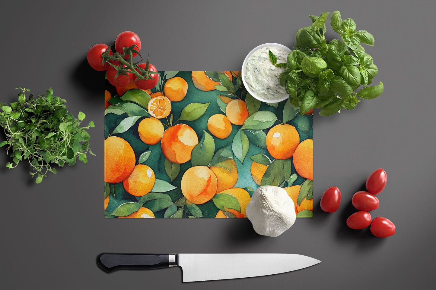 Orange Blossom II Tempered Glass Kitchen Cutting and Serving Board