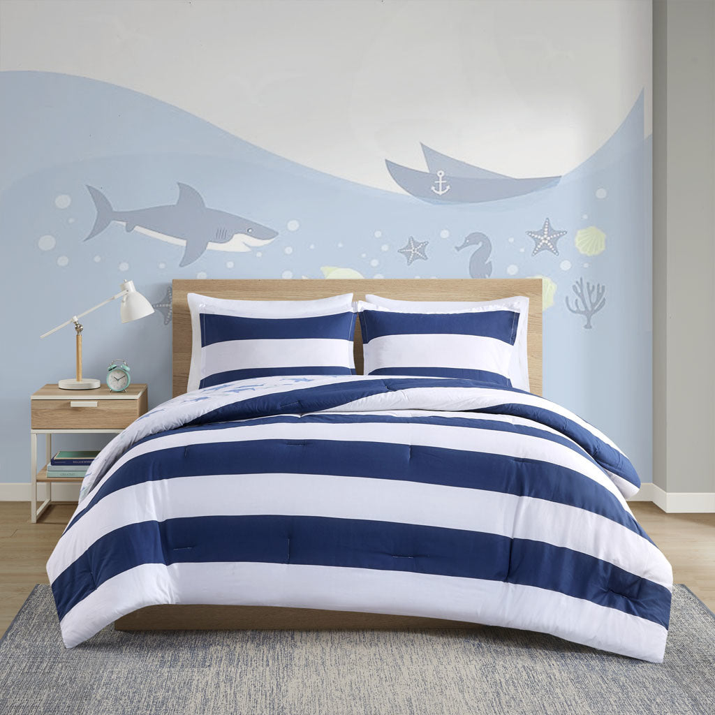 Cotton Cabana Stripe Reversible Comforter Set with Shark Reverse