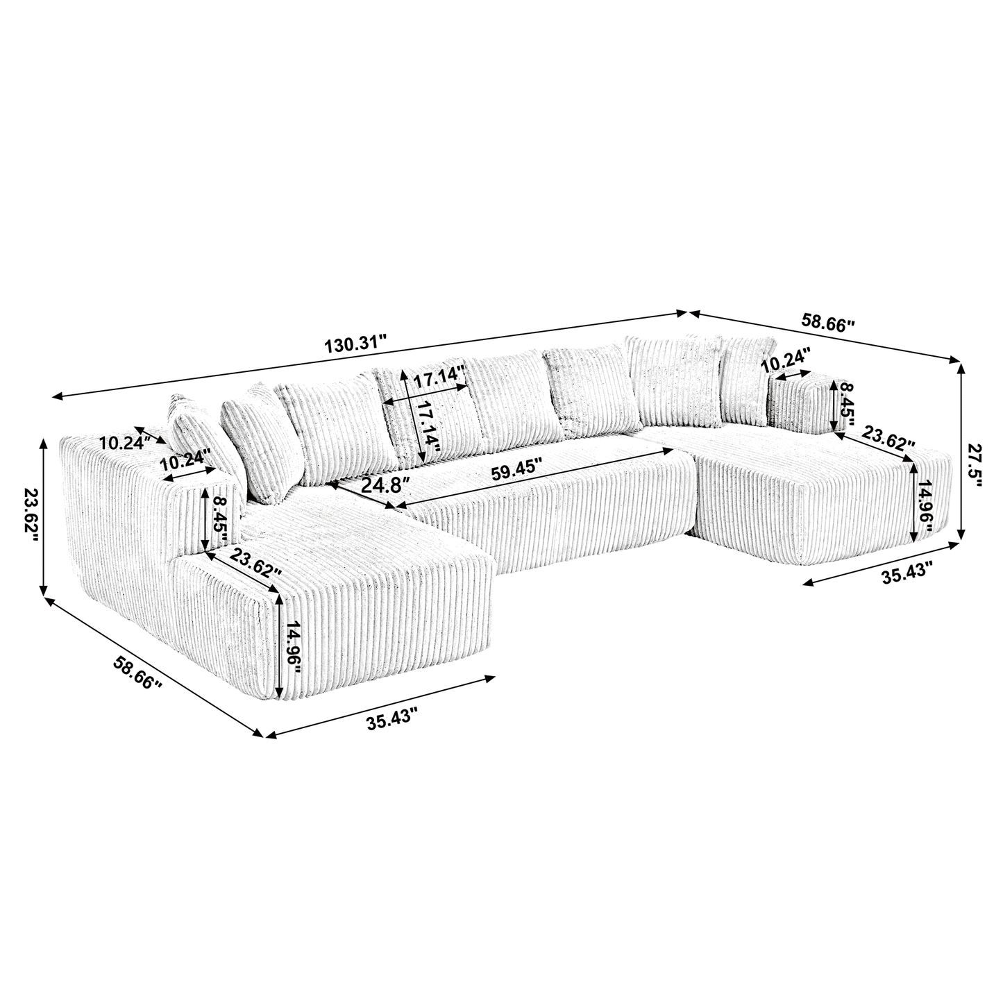 Newport 131'' Modular Ribbed Corduroy Sectional