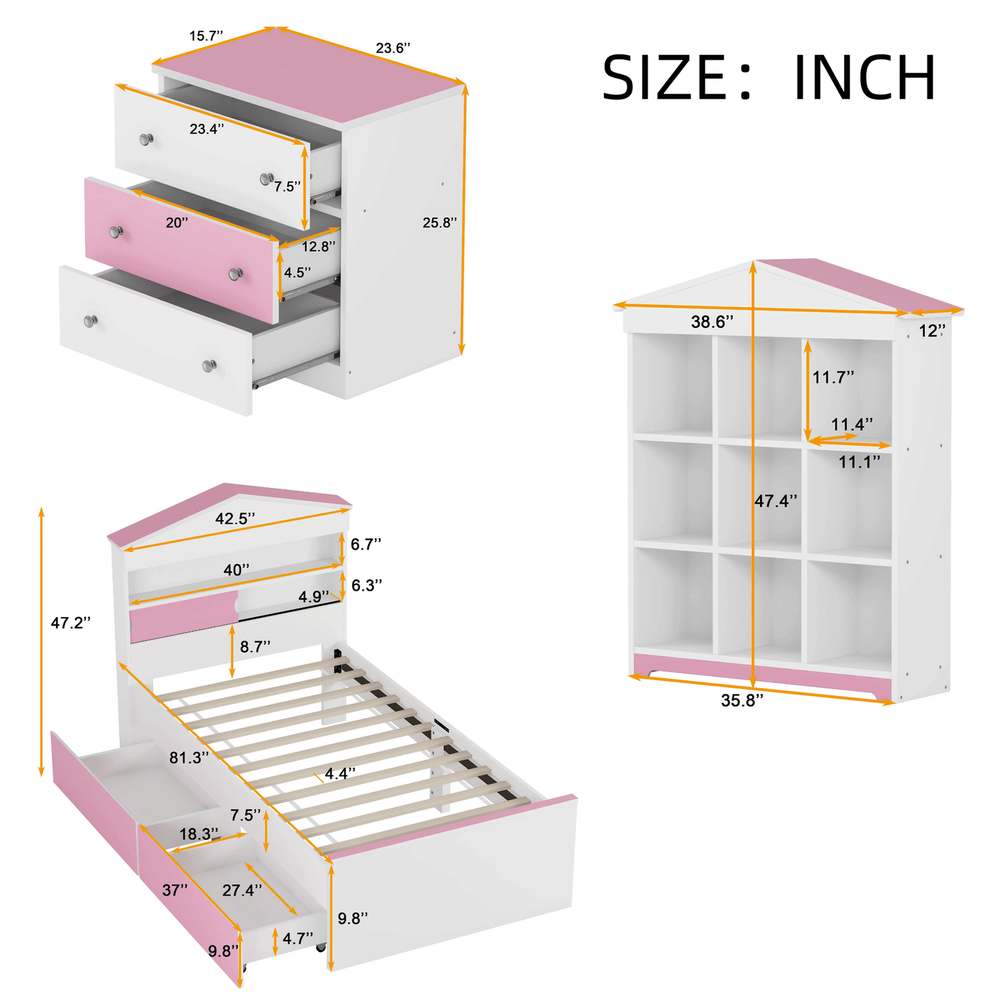 Prairie Wish 3 Pc. Twin House Bedroom Set in Pink & White