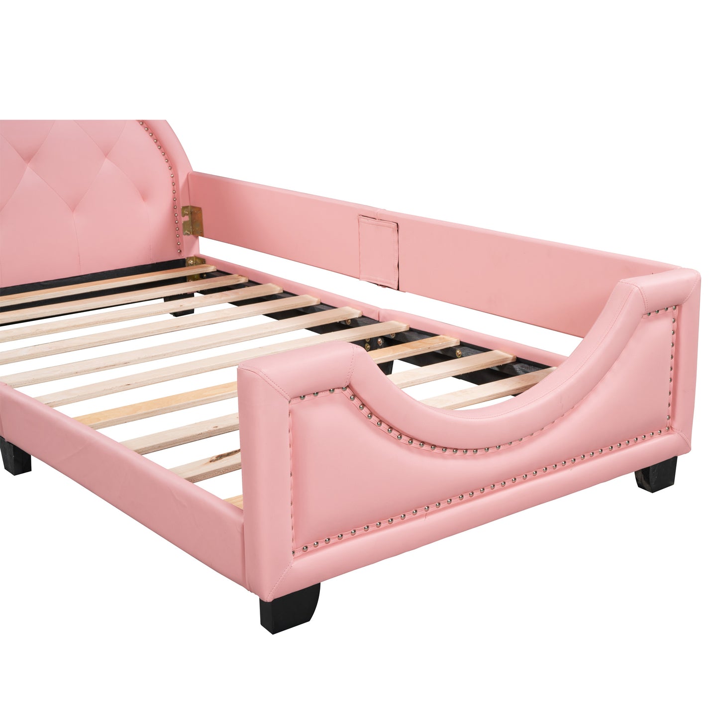 Twin Size Upholstered Daybed with Carton Ears Shaped Headboard, Pink