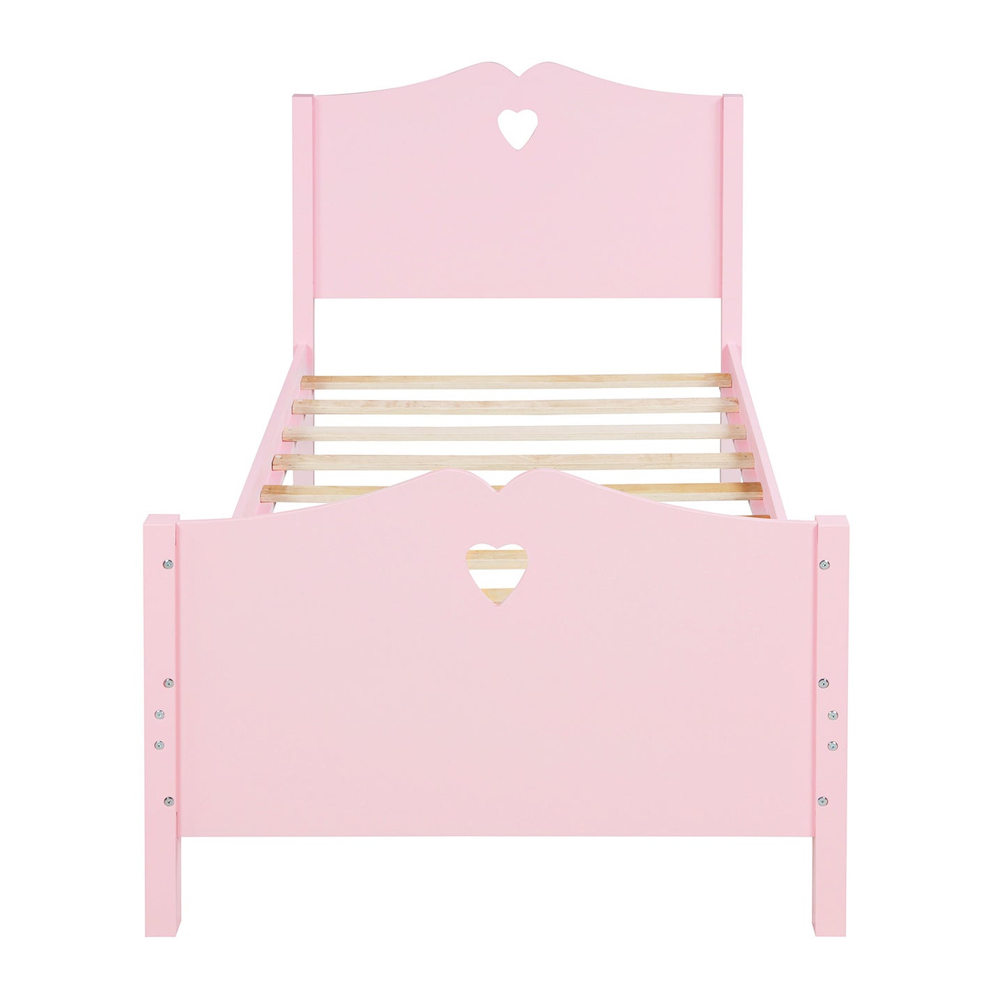 Twin Size Wood Platform Bed with Headboard; Footboard and Wood Slat Support (Pink)