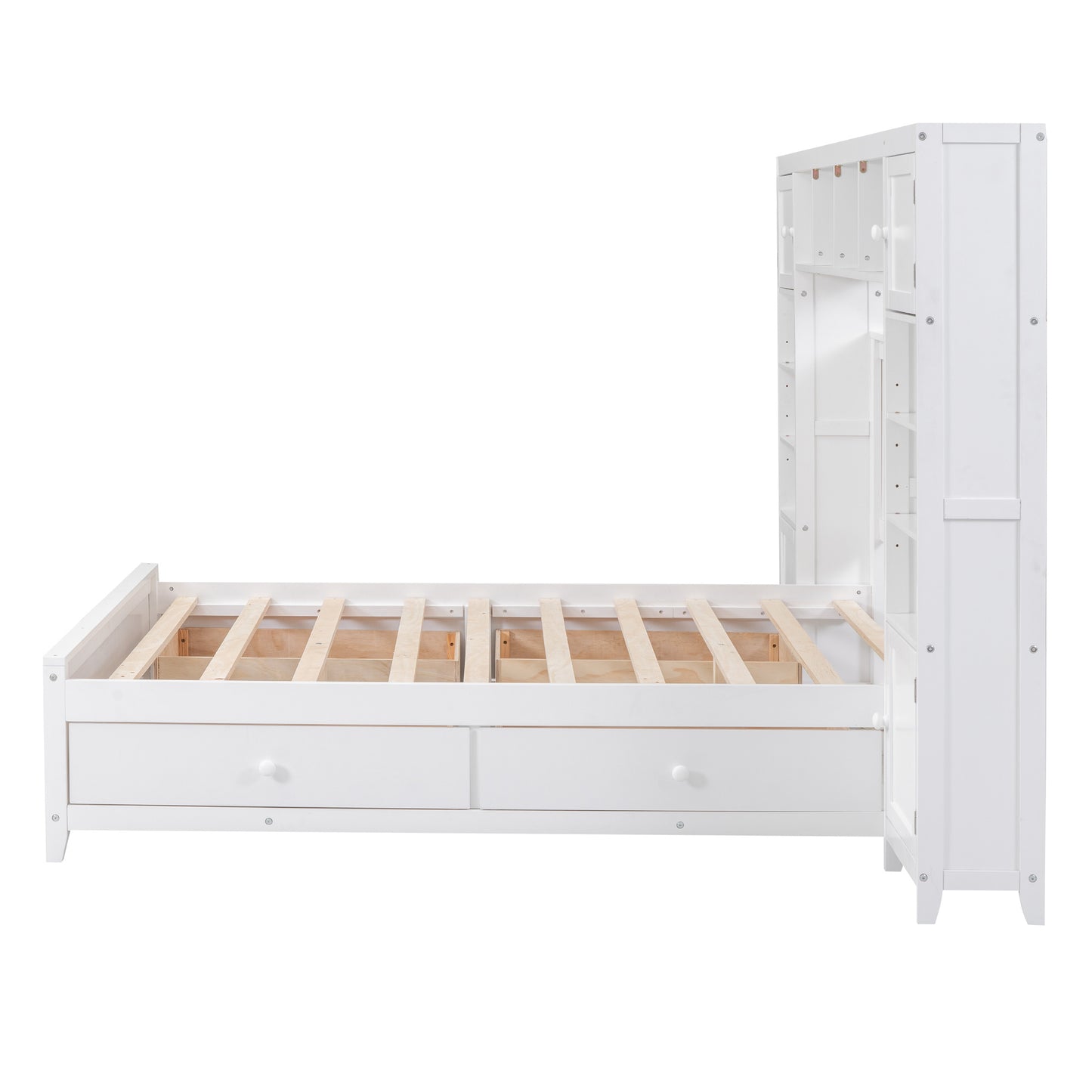 Full Size Wooden Bed With All-in-One Cabinet and Shelf