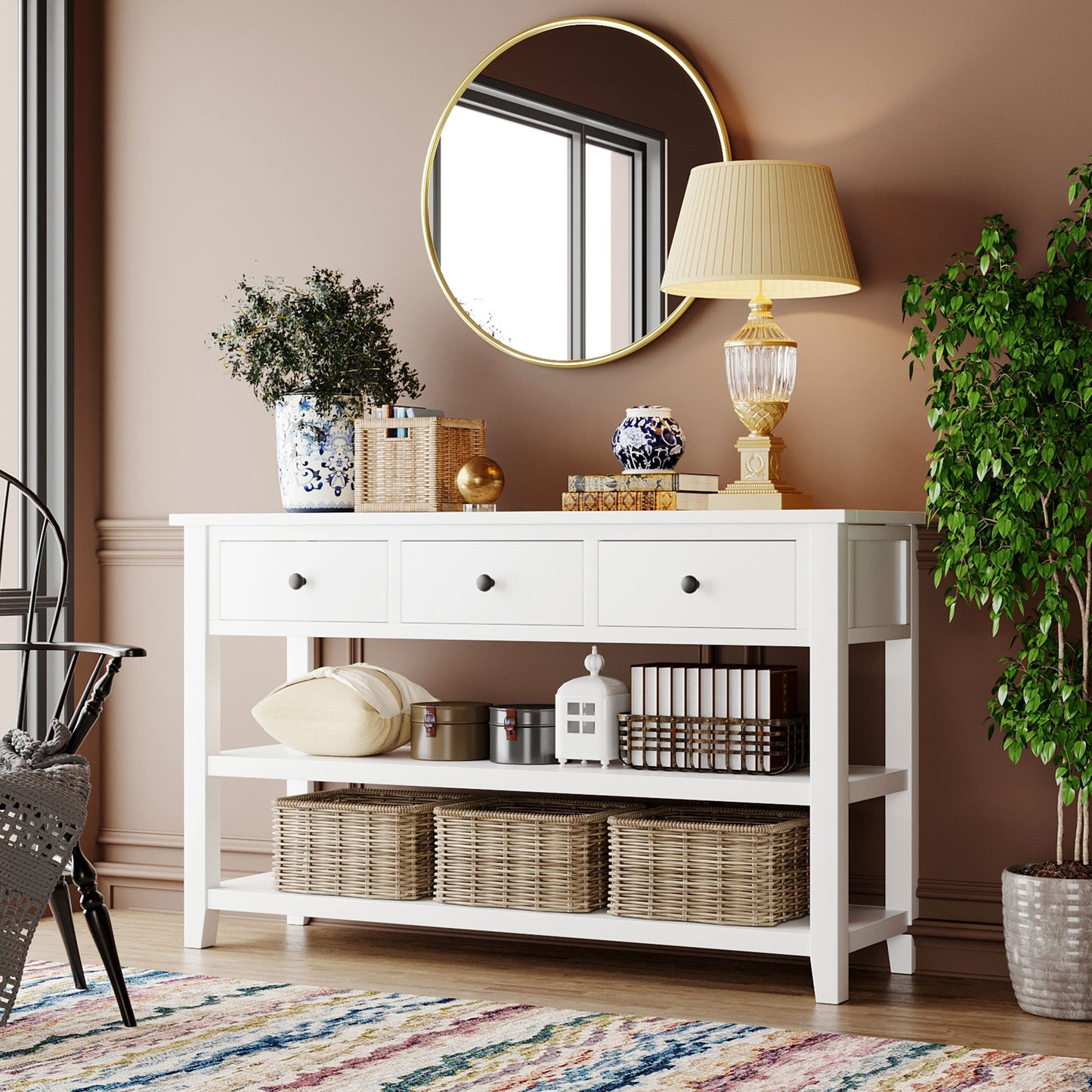 Zakiya Console Table with Two Open Shelves