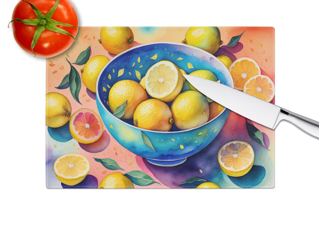 Lemons Tempered Glass Kitchen Cutting and Serving Board