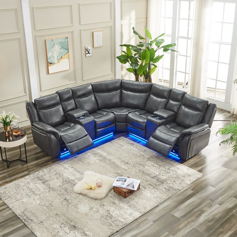 Stephan Power Reclining Sectional in Gray W/LED strip