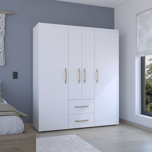 Bariloche Wardrobe with Hanging Rods, Shelves, and 2 Drawers in White