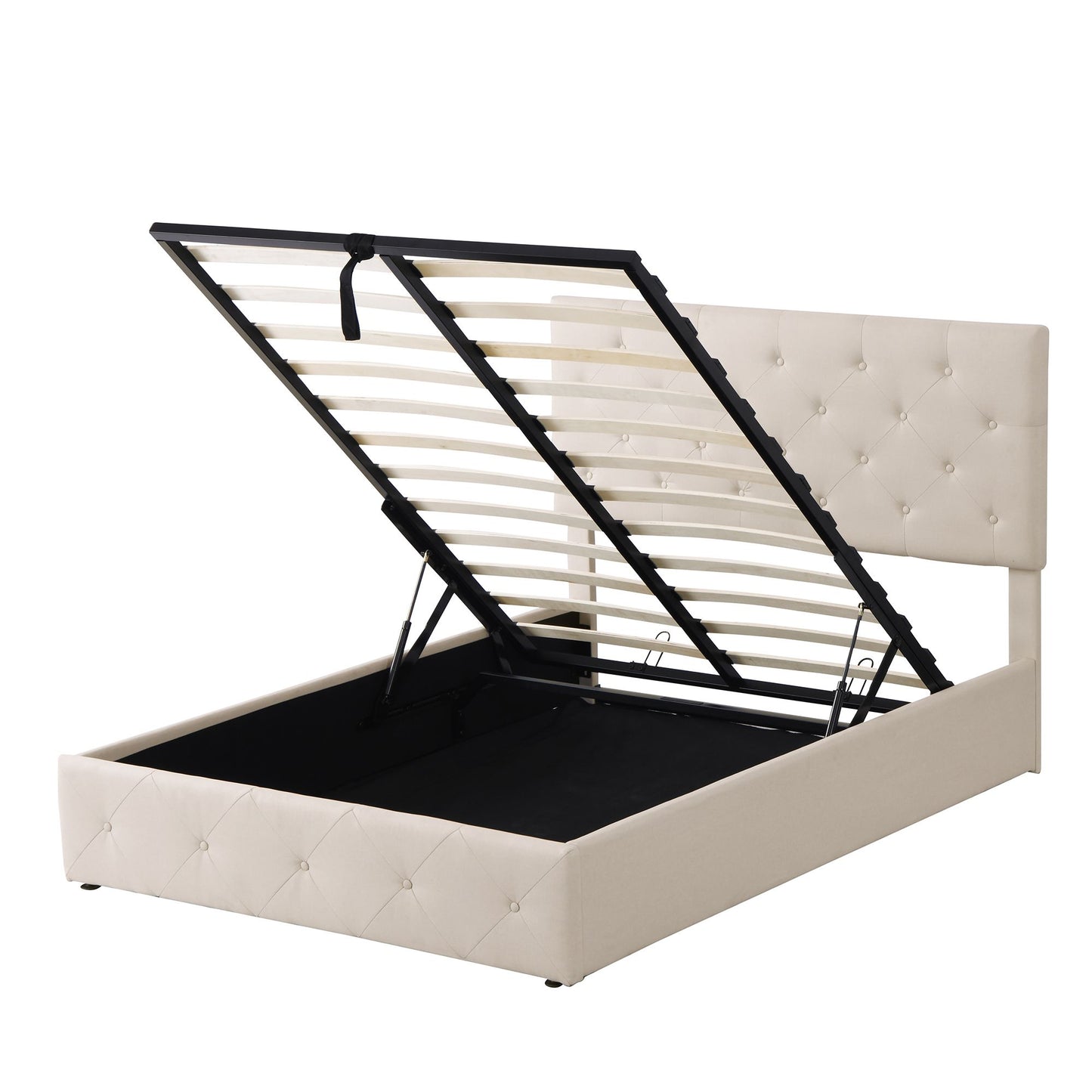 Full size Upholstered Platform Bed with Hydraulic Storage System