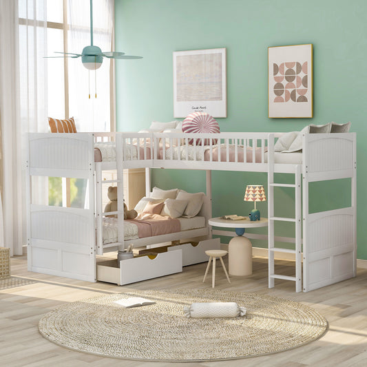 Twin Size Bunk Bed with a Loft Bed attached, with Two Drawers,Gray