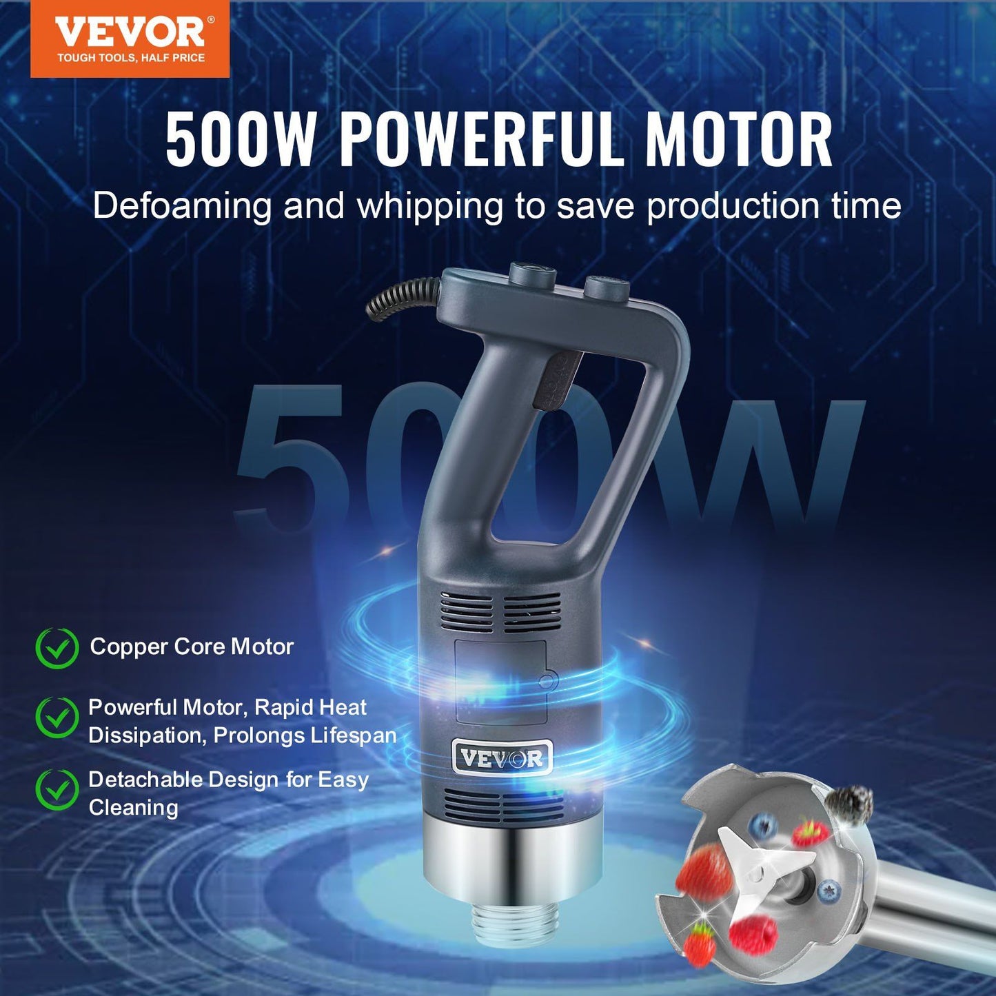 VEVOR Commercial Immersion Blender 500W Heavy Duty Hand Mixer