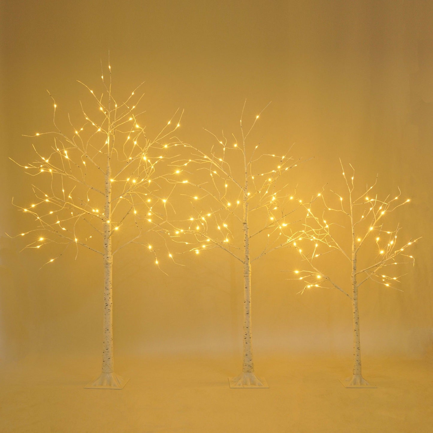 4FT, 5FT, 6FT Artificial Lighted Birch Tree Set of 3 with Warm LED Lights, Christmas, Party Decor