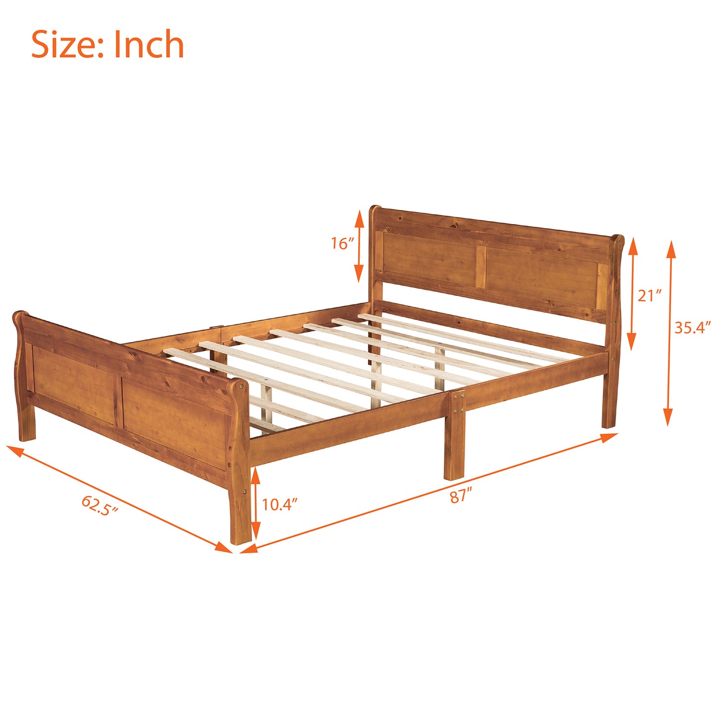 Queen Size Wood Platform Bed with Headboard and Wooden Slat Support