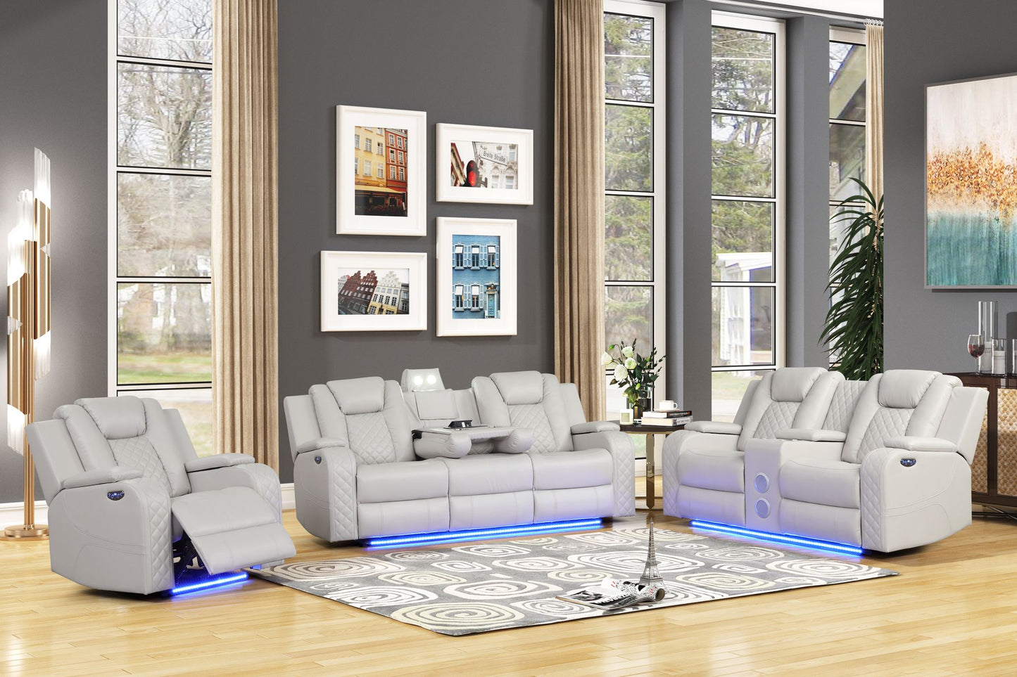 Rover 3 Pc. LED & Power Recliner Sofa Set  in Ice