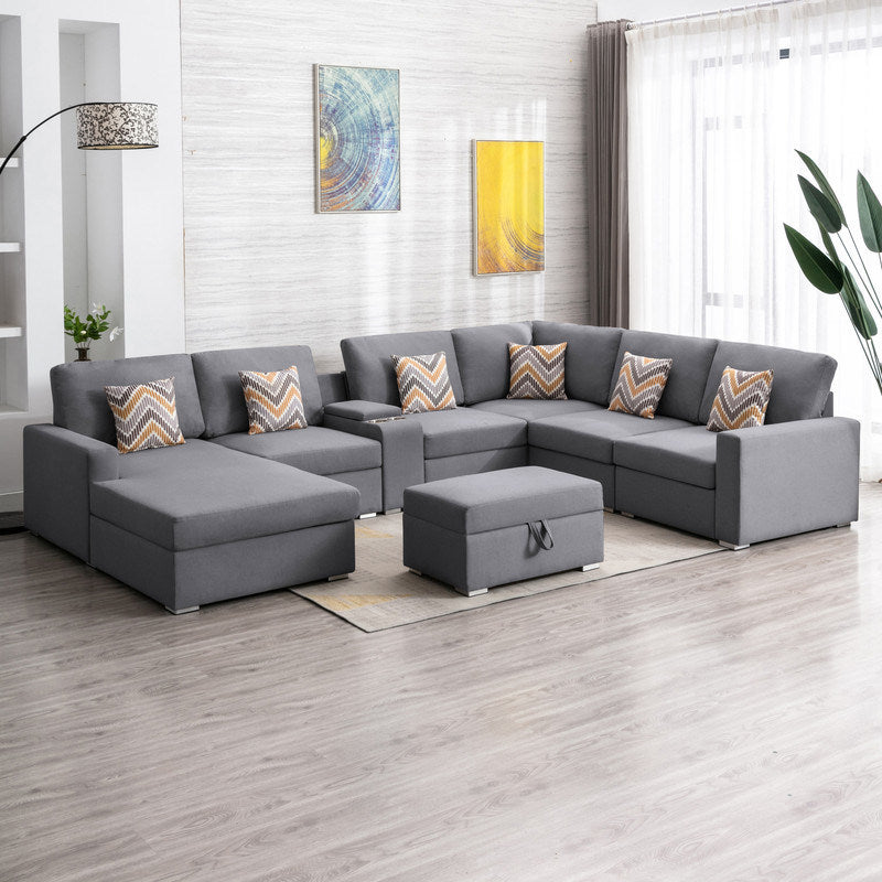 Nolan 135" 8Pc Reversible Sectional Sofa with Storage Ottoman