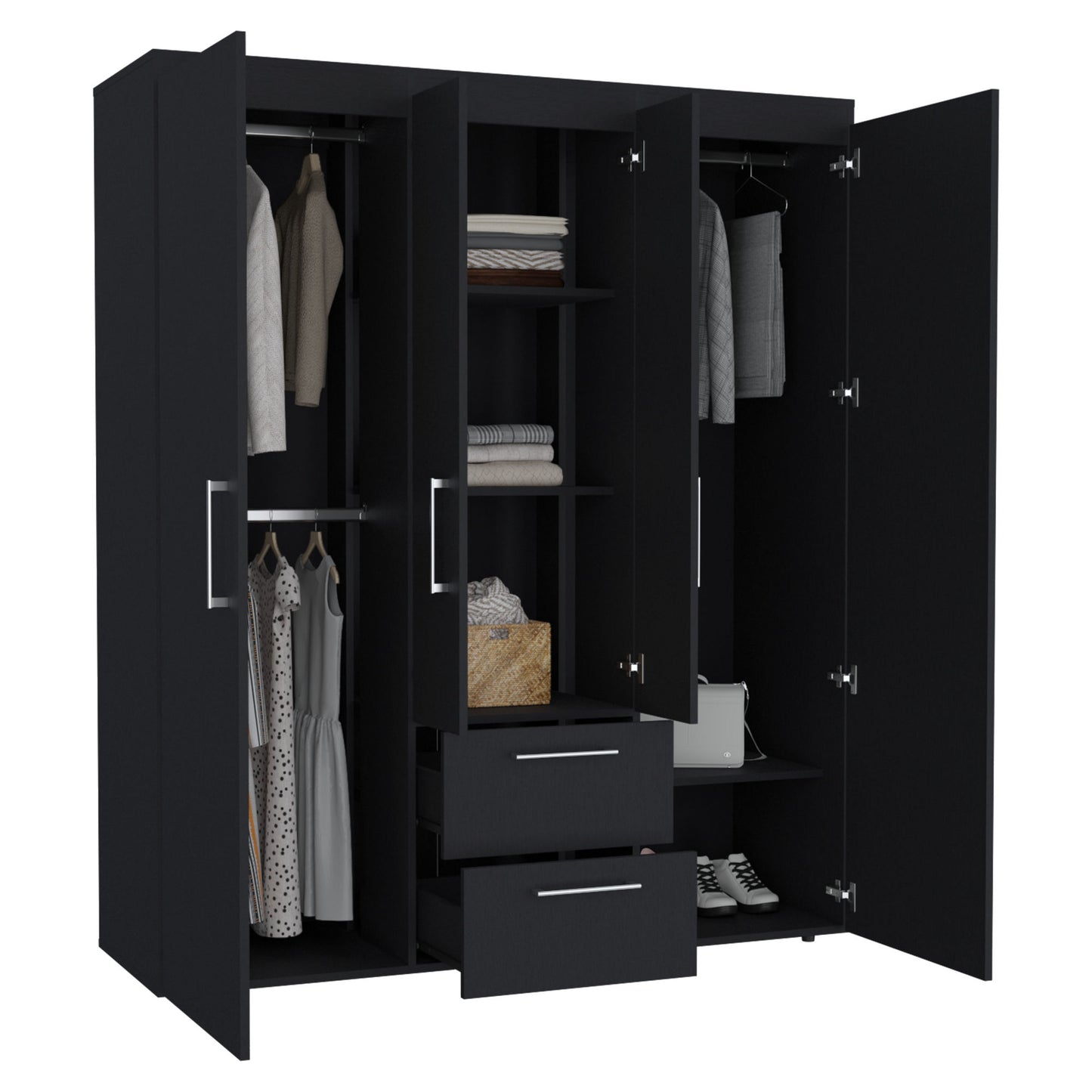 Bariloche Wardrobe with Hanging Rods, Shelves, and 2 Drawers