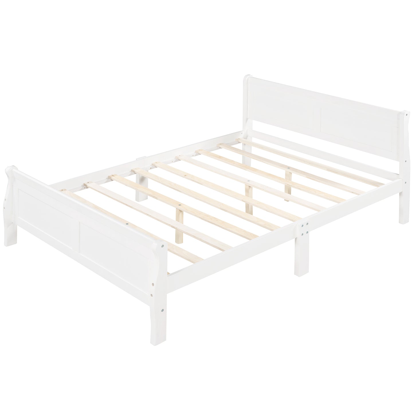 Queen Size Wood Platform Bed with Headboard and Wooden Slat Support