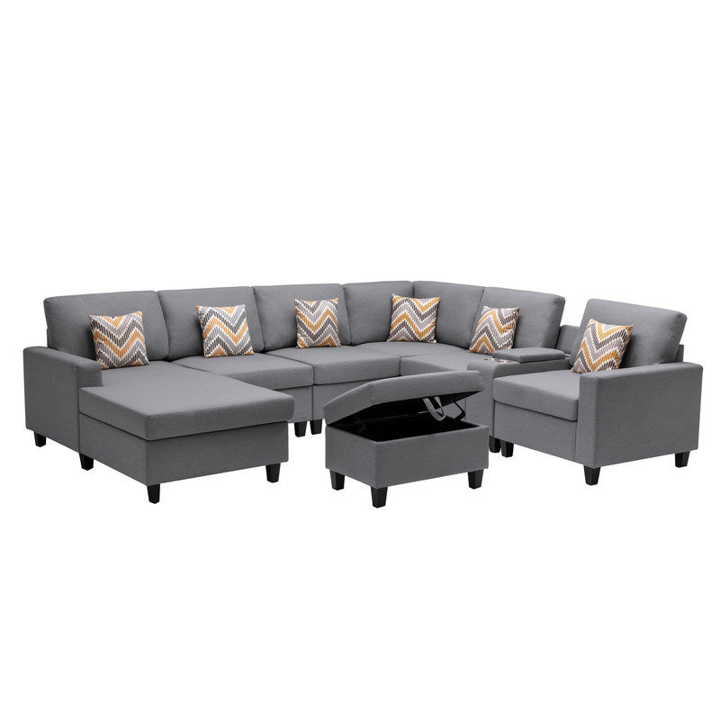 Nolan 124"in 8 Pc Reversible Chaise Sectional Sofa with Ottoman