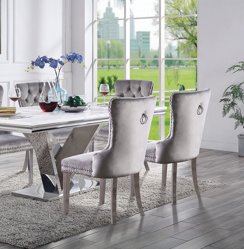 Talisa Button-Tufted Wingback Dining Chair Set of 2 in Grey