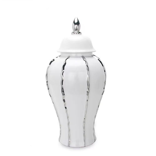 White Ginger Jar with Silver Ornament