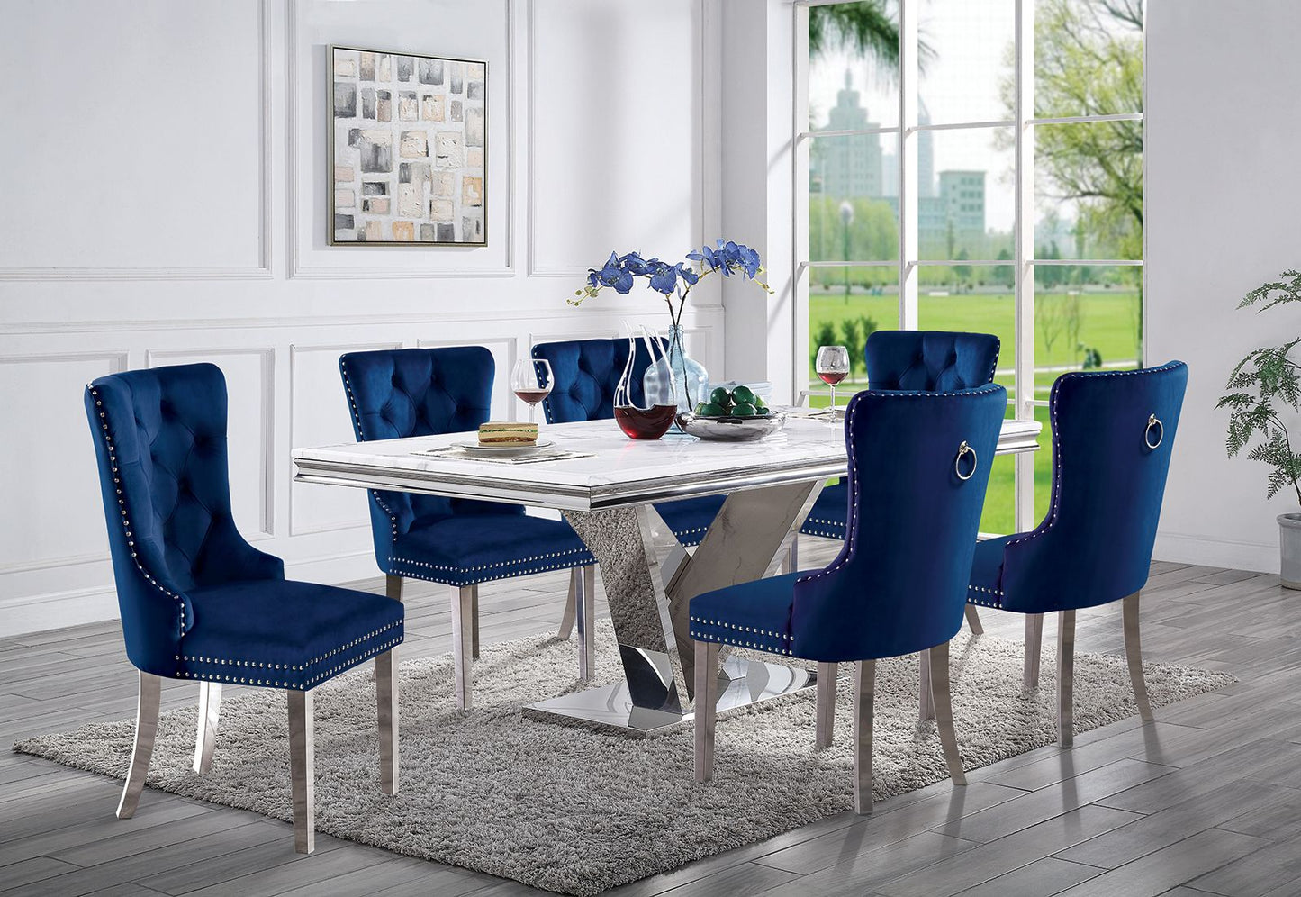 Talisa Button-Tufted Wingback Dining Chair Set of 2 in Blue