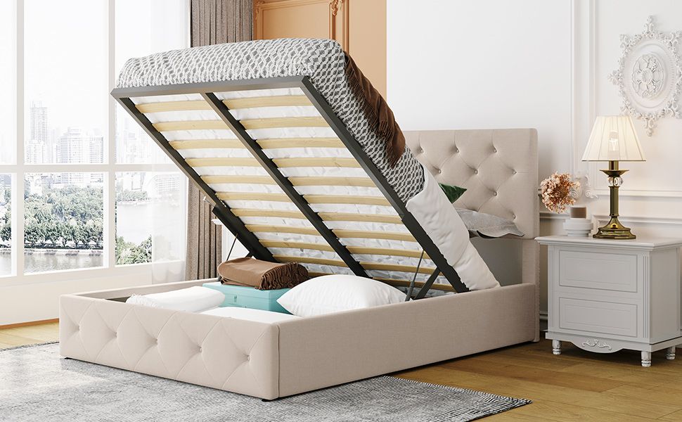 Full size Upholstered Platform Bed with Hydraulic Storage System